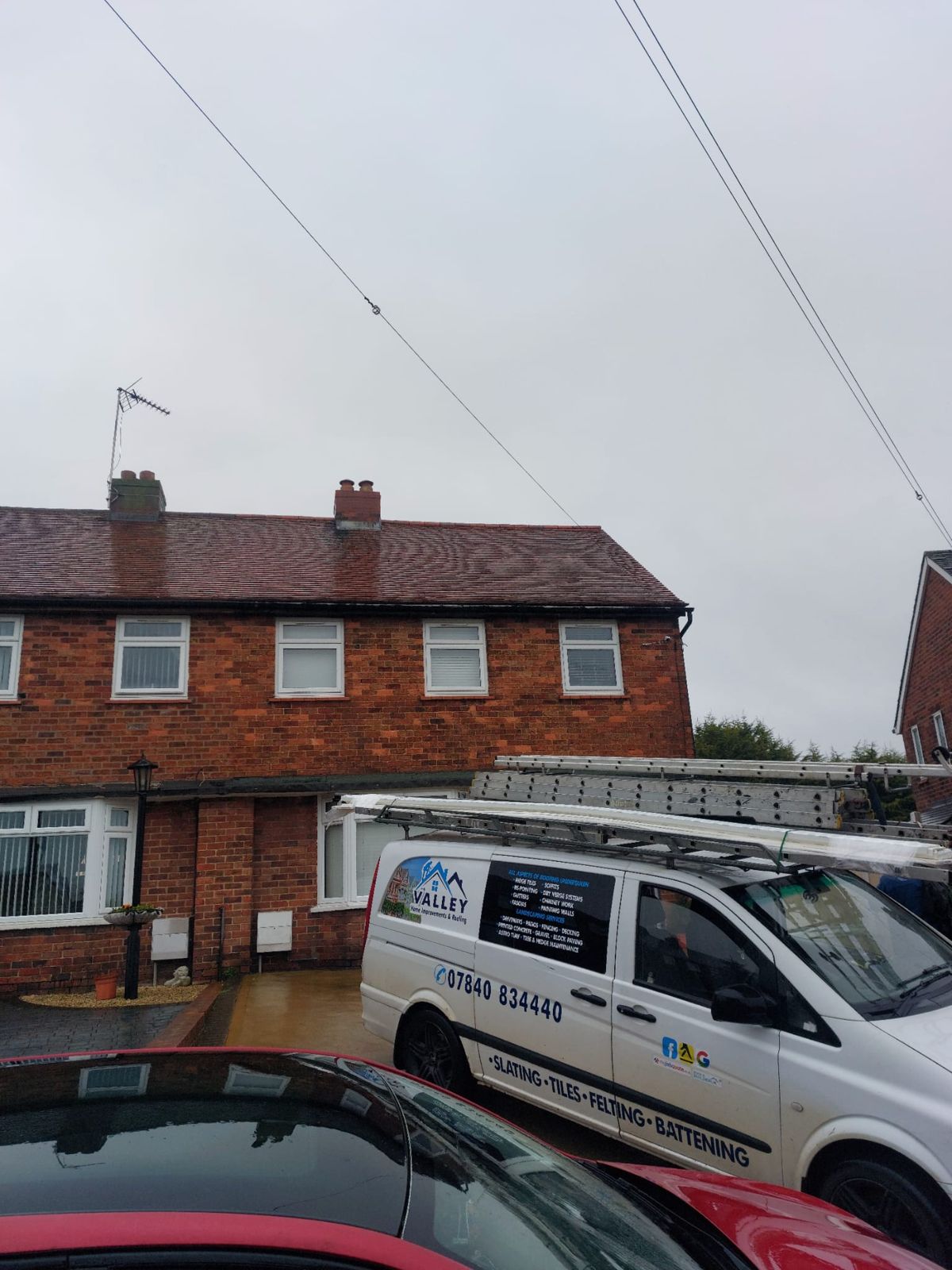 Semi-detached property before re-roofing