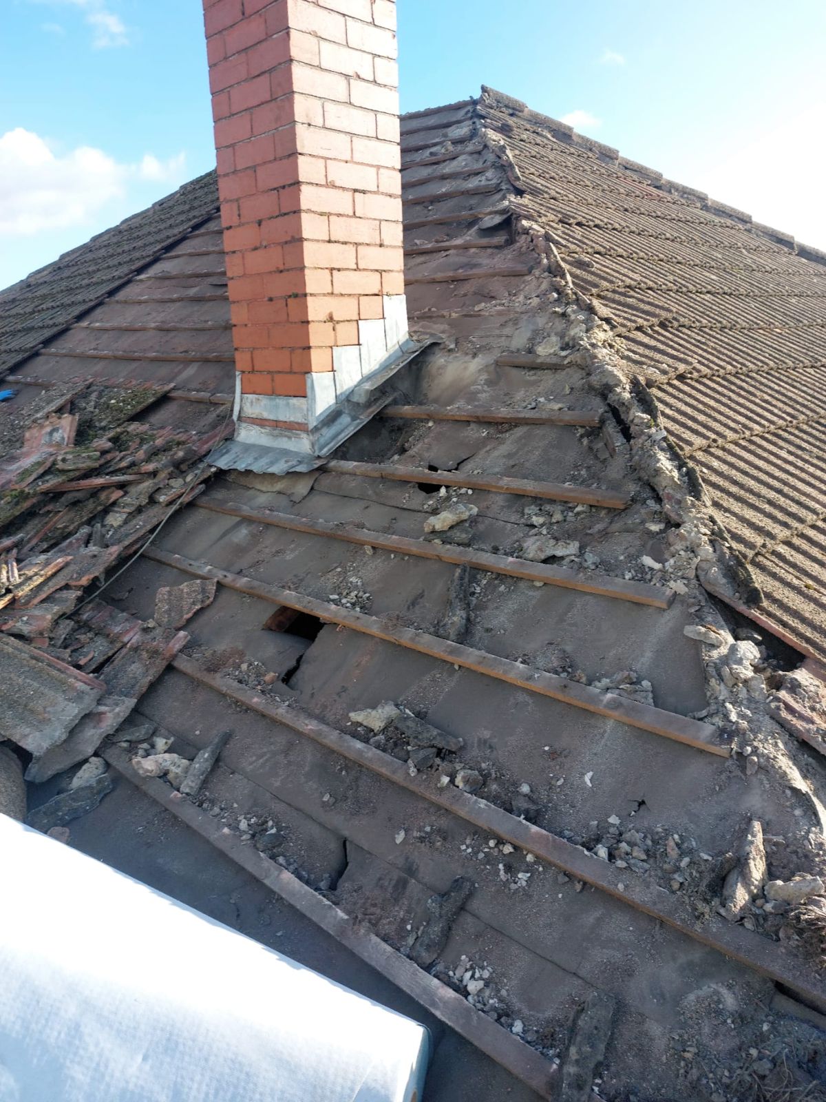 Chimney flashing repair in progress